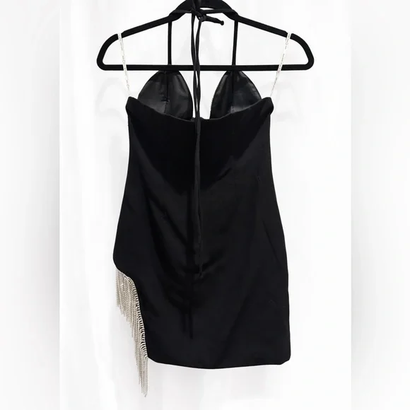 Miss Circle Black Crystal Fringe Mini Dress โ Halter, Backless โ XS - Picture 11 of 11